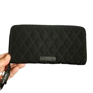 Vera bradley black Quilted zipper wallet rose print interior